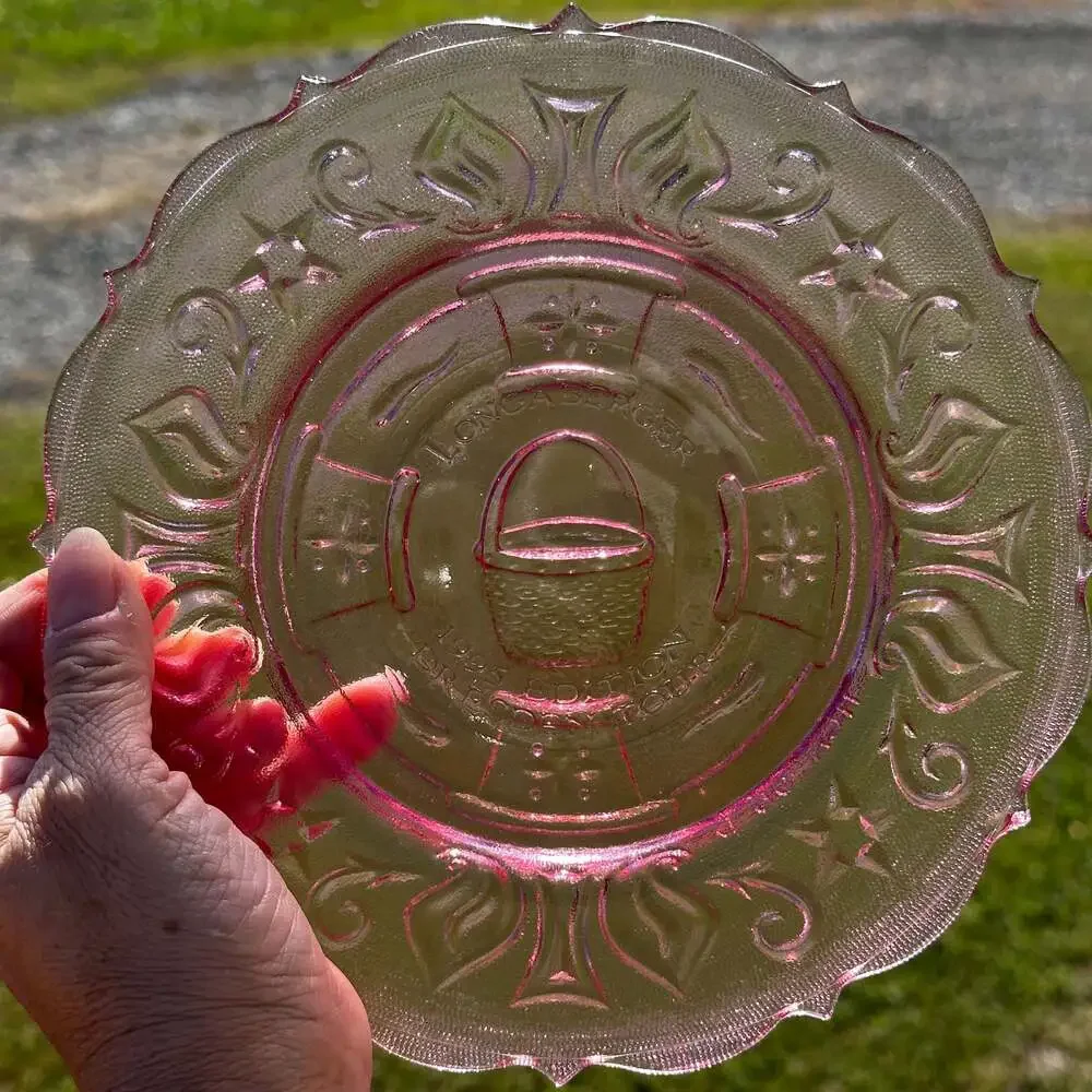 Longaberger 1995 Pink Heisey Dresden Tour Glass Plate Raised Designs